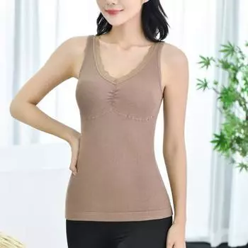 Зимний женский терможилет с нагрудными накладками, бесшовный кружевной V-образный вырез, быстрая фиксация температуры, согревающий, облегающий, эластичный, без рукавов, внутренняя одежда, нижняя майка красный