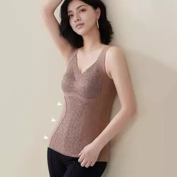 Зимний женский терможилет с нагрудными накладками, бесшовный кружевной V-образный вырез, быстрая фиксация температуры, согревающий, облегающий, эластичный, без рукавов, внутренняя одежда, нижняя майка L