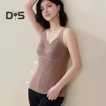 Зимний женский терможилет с нагрудными накладками, бесшовный кружевной V-образный вырез, быстрая фиксация температуры, согревающий, облегающий, эластичный, без рукавов, внутренняя одежда, нижняя майка L кофейный