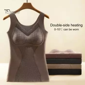 Зимний женский терможилет с нагрудными накладками, бесшовный кружевной V-образный вырез, быстрая фиксация температуры, согревающий, облегающий, эластичный, без рукавов, внутренняя одежда, нижняя майка L бежевый