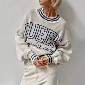 Зимний женский топ с буквенным принтом, женский повседневный свитшот с круглым вырезом и длинными рукавами one size