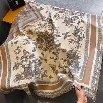 Зимний женский винтажный шарф из искусственного кашемира с принтом, зимний утолщенный модный теплый универсальный шарф-шаль с кисточками, двусторонний 132X134cm