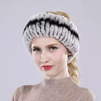 Зимний женский вязаный пушистый шарф из натурального меха кролика Рекс, натуральная мягкая повязка на голову из меха кролика Рекс, теплые шарфы из 100% натурального меха для девочек Good elasticity серый