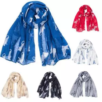 Зимний женский женский теплый модный шарф с рисунком кота, милый шарф, шаль синий