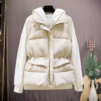 Зимний женский жилет, пальто, утолщенная застежка-молния, воротник-стойка, защита шеи, без рукавов, однотонный, ветрозащитный, сохраняющий тепло, уличный пуховик XL хаки