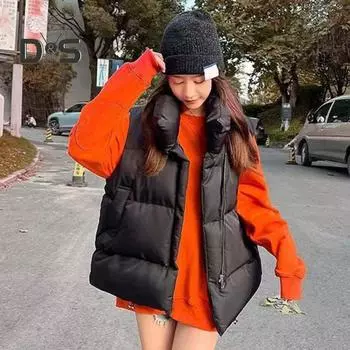 Зимний женский жилет, пальто, утолщенный, с застежкой-молнией, отложным воротником, без рукавов, однотонный, с защитой от ударов, сохраняющий тепло, уличный пуховик M белый