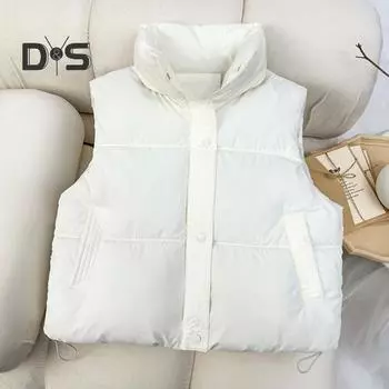 Зимний женский жилет, пальто, утолщенный, с застежкой-молнией, воротник-стойка, без рукавов, однотонный, с защитой от ударов, сохраняющий тепло, уличный пуховик XL чёрный