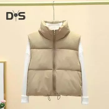 Зимний женский жилет, пальто, утолщенный, с застежкой-молнией, воротник-стойка, без рукавов, однотонный, с защитой от ударов, сохраняющий тепло, уличный пуховик L бежевый