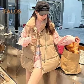 Зимний женский жилет, пальто, утолщенный, с застежкой-молнией, отложным воротником, без рукавов, однотонный, с защитой от ударов, сохраняющий тепло, уличный пуховик M белый