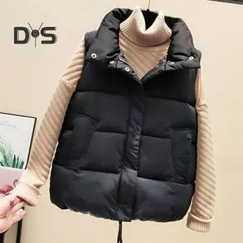 Зимний женский жилет, пальто, утолщенный, с застежкой-молнией, отложным воротником, без рукавов, однотонный, ветрозащитный, сохраняющий тепло, уличный пуховик XXL белый