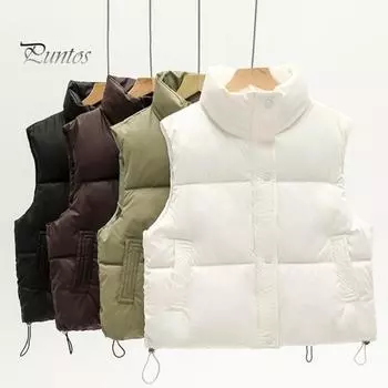 Зимний женский жилет, пальто, утолщенный, с застежкой-молнией, воротник-стойка, без рукавов, однотонный, с защитой от ударов, сохраняющий тепло, уличный пуховик XXL кофейный