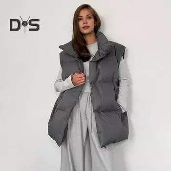 Зимний женский жилет, пальто, утолщенный, с застежкой-молнией, с пышным воротником-стойкой, без рукавов, однотонный, с защитой от ударов, сохраняющий тепло, уличный пуховый жилет S абрикосовый