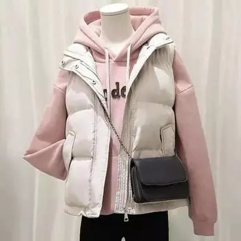 Зимний женский жилет, пальто, утолщенный, с застежкой-молнией, воротником-стойкой, без рукавов, однотонный, непромокаемый, сохраняющий тепло, уличный пуховик XXXL бежевый