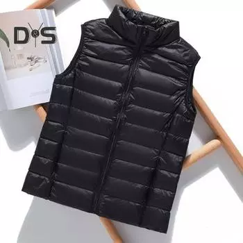 Зимний женский жилет, пальто, утолщенный, с застежкой-молнией, воротником-стойкой, без рукавов, однотонный, с защитой от ударов, сохраняющий тепло, уличный пуховый жилет S фиолетовый