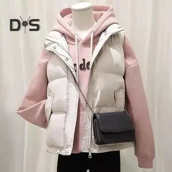 Зимний женский жилет, пальто, утолщенный, с застежкой-молнией, воротником-стойкой, без рукавов, однотонный, непромокаемый, сохраняющий тепло, уличный пуховик L чёрный