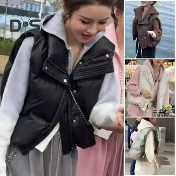 Зимний женский жилет, утепленное пальто с застежкой-молнией, воротник-стойка, без рукавов, однотонное, ветрозащитное, сохраняющее тепло, уличное пуховое пальто M кофейный