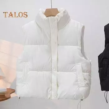 Зимний женский жилет, утепленное пальто с застежкой на пуговицы, воротник-стойка, завязывающийся шнурок, без рукавов, однотонный, непромокаемый, сохраняющий тепло, уличный пуховик M бежевый