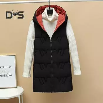 Зимний женский жилет, утолщенный, с застежкой-молнией, с капюшоном, облегающий, без рукавов, однотонный, ветрозащитный, сохраняющий тепло, уличный пуховик M серый