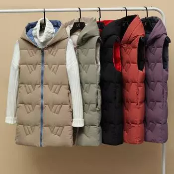 Зимний женский жилет, утолщенный, с застежкой-молнией, с капюшоном, облегающий, без рукавов, однотонный, ветрозащитный, сохраняющий тепло, уличный пуховик M красный