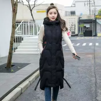 Зимний женский жилет, утолщенный, с застежкой-молнией, с капюшоном, с декором на поясе, без рукавов, однотонный, ветрозащитный, сохраняющий тепло, уличный пуховик L зелёный