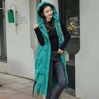 Зимний женский жилет, утолщенный, с застежкой-молнией, с капюшоном, с декором на поясе, без рукавов, однотонный, ветрозащитный, сохраняющий тепло, уличный пуховик L белый