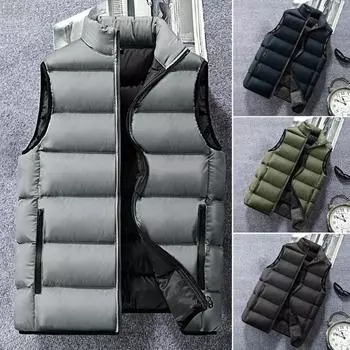 Зимний жилет без рукавов, однотонный, с подкладкой, воротник-стойка, сохраняющий тепло, теплый, повседневный, на молнии, мужской жилет больших размеров для работы M темно-синий