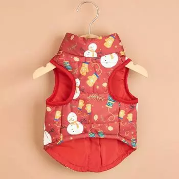 Зимний жилет для домашних животных, зимняя теплая одежда с принтом Санта-Клауса, куртка для домашних животных, толстая мягкая теплая одежда для маленьких и средних собак XS