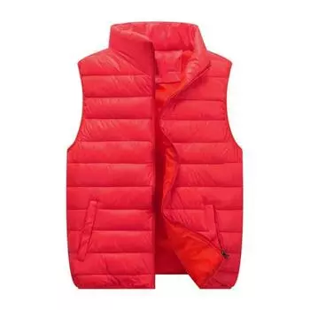 Зимний жилет для пар с толстой подкладкой, ветрозащитный, морозостойкий, унисекс, без рукавов, воротник-стойка, застежка-молния, защита шеи, гладкое пуховое пальто M красный