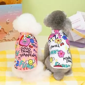 Зимний жилет для собак с принтом граффити Dopamine, теплая ветрозащитная куртка для домашних животных, модная одежда для чихуахуа и йоркширских собак, одежда для домашних животных S белый