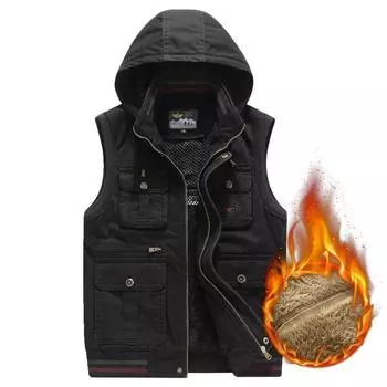 Зимний жилет мужской новый стиль плюс бархатный теплый свободный с капюшоном большой размер жилет мужской жилет M