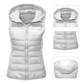 Зимний жилет однотонный с капюшоном и подкладкой, толстый женский жилет на открытом воздухе 2XL красный