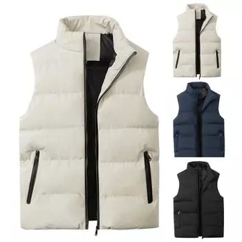 Зимний жилет с подкладкой, однотонный кардиган без рукавов на молнии, утепленный зимний хлопковый жилет больших размеров для повседневной носки L хаки