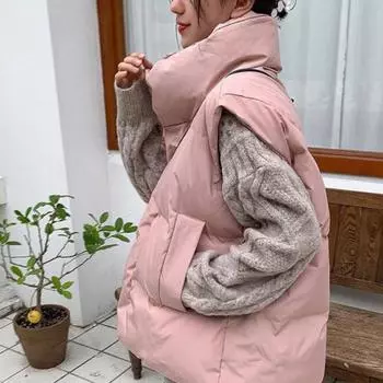 Зимний жилет с воротником-стойкой, однотонный, морозостойкий, на молнии, теплая верхняя одежда, мягкий жилет на каждый день L бежевый