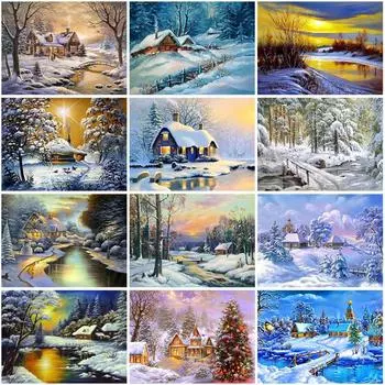 Зимний живописный DIY 5D алмазная живопись полный круглый дрель пейзаж Алмазная вышивка наборы крестиков настенное искусство домашний декор Full Round 20x30CM