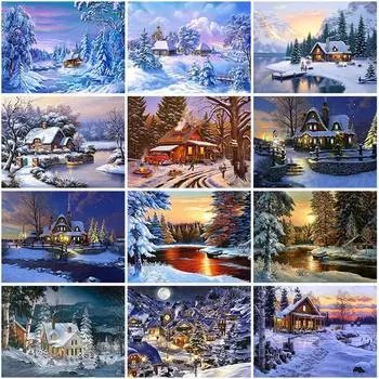 Зимний живописный DIY 5D алмазная живопись полный круглый дрель мозаика горный хрусталь пейзаж Алмазная вышивка наборы крестиков Full Round 20x30CM