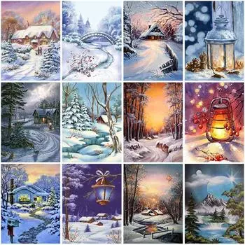 Зимний живописный DIY 5D алмазная живопись полный круглый дрель пейзаж Алмазная вышивка наборы крестиков настенное искусство домашний декор Full Round 20x30CM