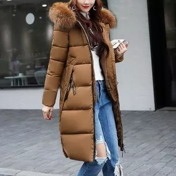 Зимняя элегантная куртка из хлопка-пуховика большого размера, длинное пальто для женщин, корейская мода, стеганое пальто, женские повседневные толстые теплые пальто на молнии M чёрный