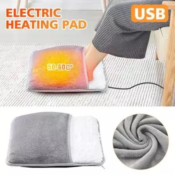 Зимняя электрическая грелка для ног с зарядкой через USB, мягкая плюшевая моющаяся грелка для дома, офисный обогреватель, коврик для согрева ног, рождественский подарок серый