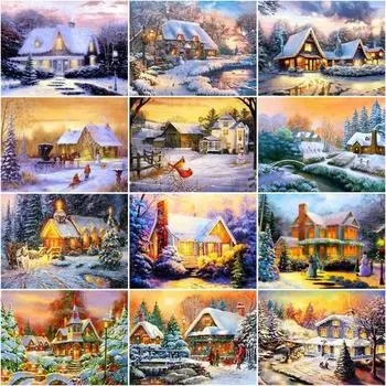 Зимняя алмазная живопись «сделай сам», Рождество, полная дрель, круглые алмазные наборы для вышивки мозаики, алмазная вышивка, домашний декор, набор для рукоделия Full Round 20x25CM