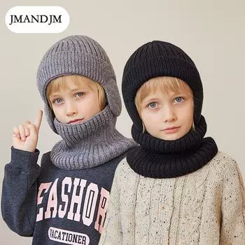 Зимняя бархатная детская шапка шарф комплект вязаная шерстяная шапка мальчик теплая наушник свитер шапка темно-синий