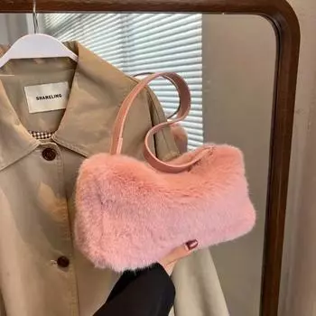 Зимняя бархатная молния однотонная сумка-тоут простая модная сумка через плечо мягкая универсальная популярная сумка-тоут чёрный