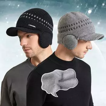 Зимняя бархатная мужская пуловерная шапка с защитой ушей, бейсбольная шапка, уличная холодостойкая теплая вязаная шерстяная шапка темно-синий
