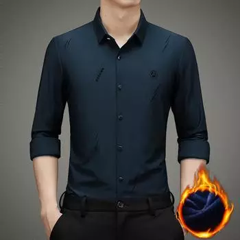 Зимняя бархатная мужская рубашка, новая модная повседневная однотонная рубашка с утолщенными лацканами для молодежи и людей среднего возраста M