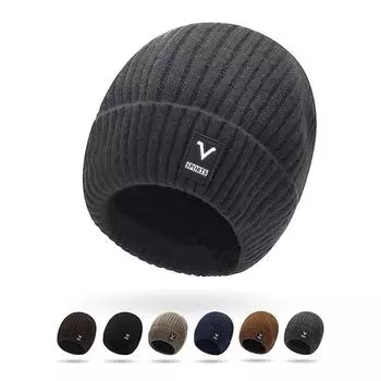 Зимняя бархатная мужская шапка для защиты ушей шерстяная шапка для велоспорта на открытом воздухе теплая вязаная шапка-пуловер чёрный
