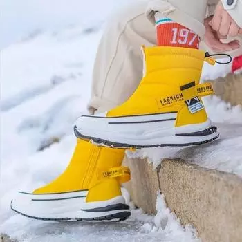 Зимняя бархатная непромокаемая повседневная мужская хлопковая обувь, теплые нескользящие зимние ботинки для пар, уличная шоковая спортивная обувь 36 чёрный