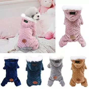Зимняя бархатная одежда для собак, теплый комбинезон на четыре ноги с большим меховым воротником, утепленная одежда для домашних животных для плюшевых собак S синий