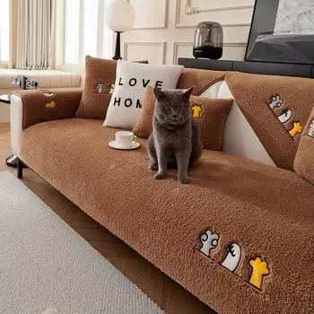 Зимняя бархатная подушка для дивана с ягненком, нескользящая простая скандинавская подушка, плотный плюшевый кожаный чехол для дивана, защитный чехол для дивана 45x45cm pillowcase зелёный