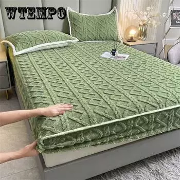 Зимняя бархатная простыня из тафты, теплая мягкая простыня из кораллового флиса с резинкой, зеленое покрывало размера Queen King Size 120x200cm with pillowcase