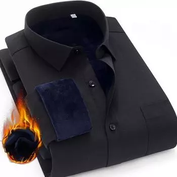 Зимняя бархатная рубашка мужская новая повседневная однотонная утолщенная лацкан повседневная мужская рубашка с настоящим карманом для молодежи и людей среднего возраста M синий