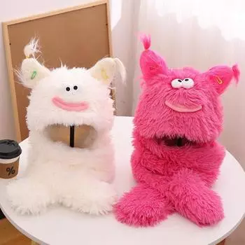 Зимняя бархатная термошапка новая шапка шарф перчатки интегрированная женская супер милая косичка шляпа в форме сосиски M56-58cm розовый